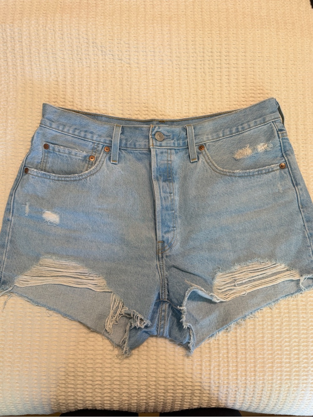 Levi’s High-Rise Distressed Light Blue Denim Women's Shorts